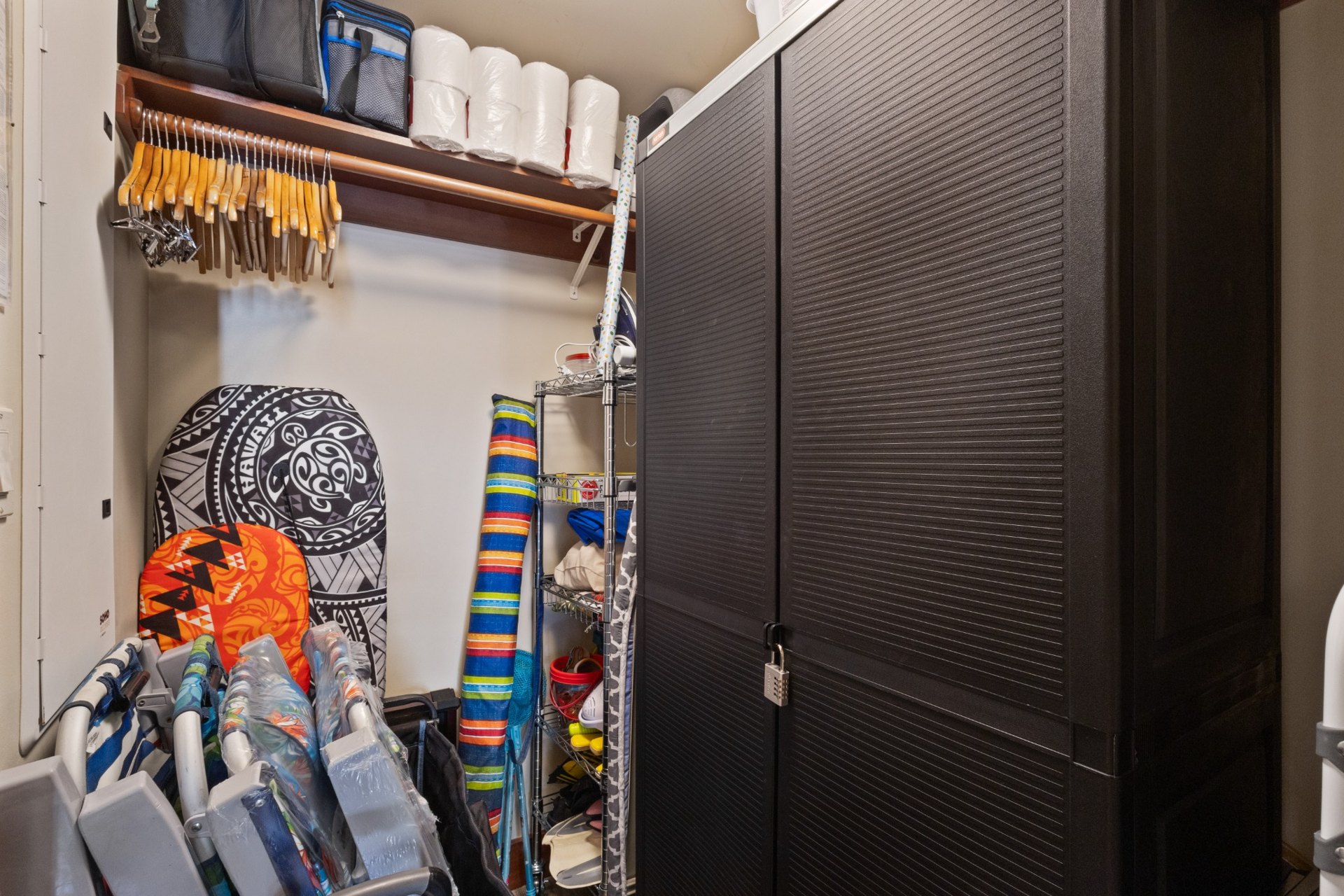 Beach equipment stored in the condo